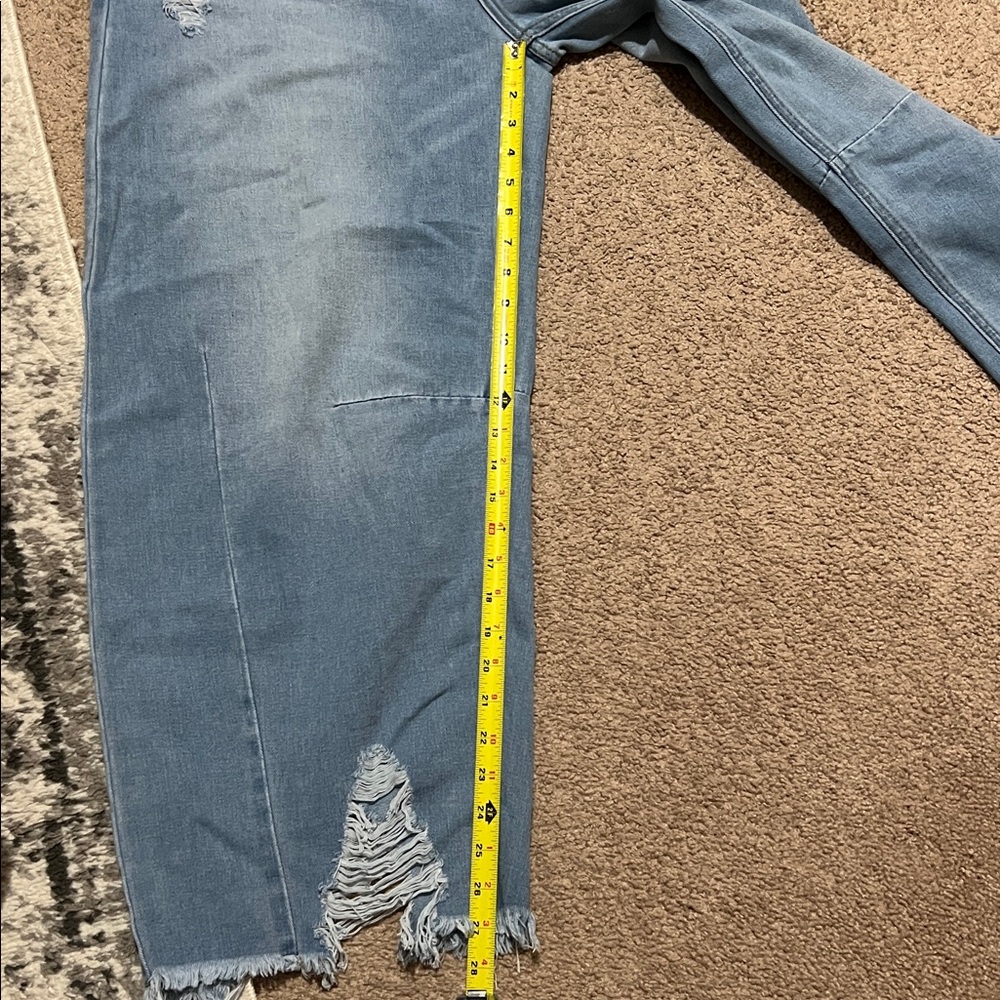Barrel Leg Distressed Blue Jeans - Picture 7 of 8